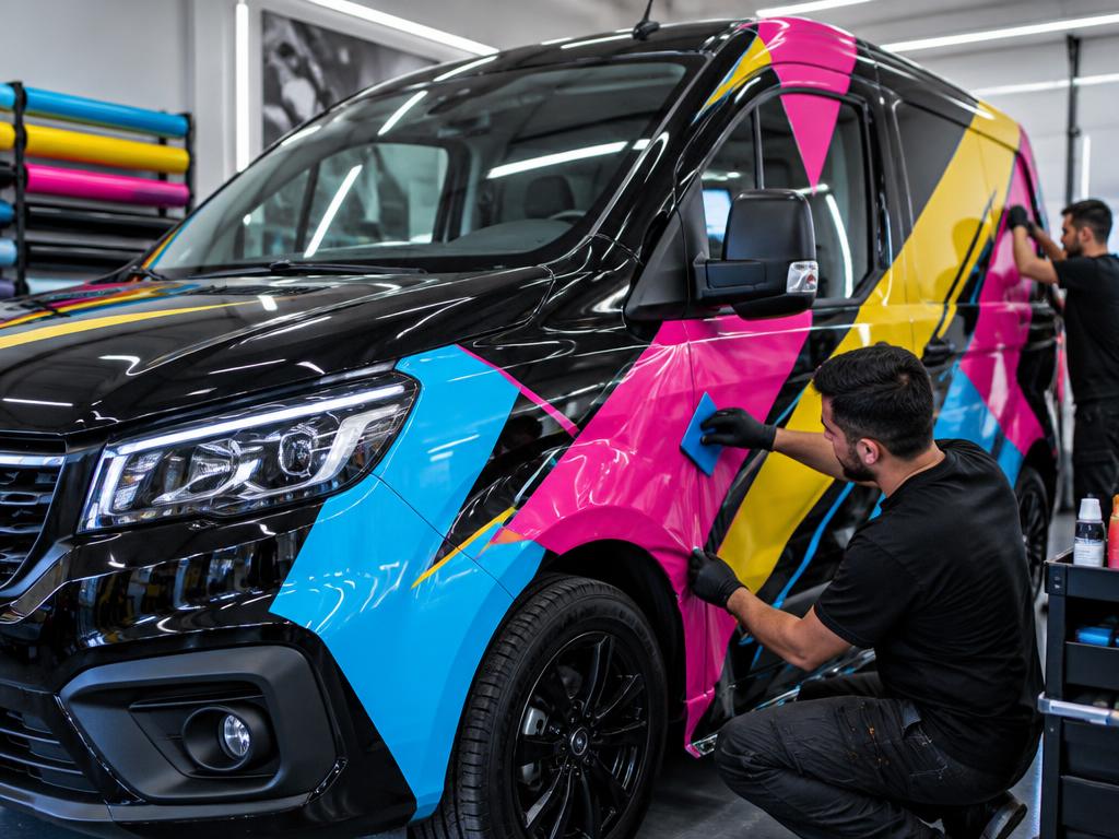 Aplicação de envelopamento automotivo colorido